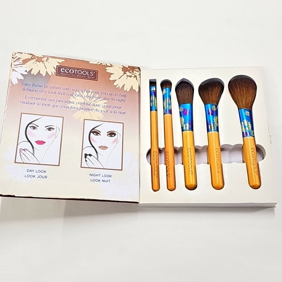 EcoTools Lovely Looks Cosmetic Brush Set, 5 pc, floral print, wood handles. NWB - Picture 3 of 6